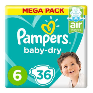حفاضات بامبرز Baby-Dry مقاس 6 13 + كجم حتى 100٪ حماية ضد التسرب لمدة تزيد عن 12 ساعة عبوة من 36 حفاضة للأطفال